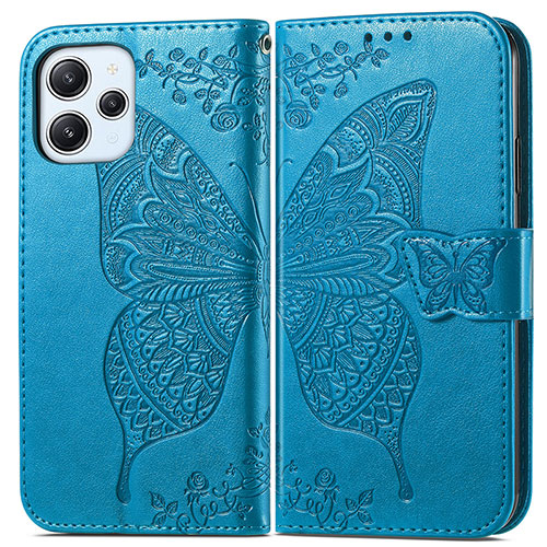 Leather Case Stands Butterfly Flip Cover Holder for Xiaomi Redmi 12 4G Blue