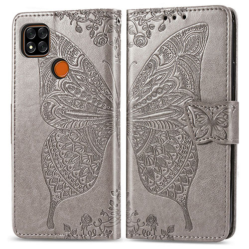 Leather Case Stands Butterfly Flip Cover Holder for Xiaomi Redmi 9 Activ Gray