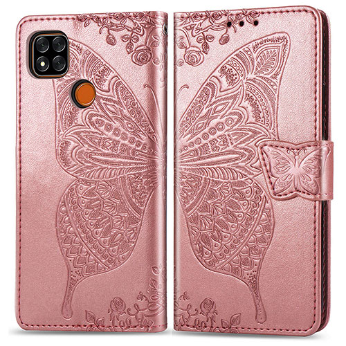 Leather Case Stands Butterfly Flip Cover Holder for Xiaomi Redmi 9 Activ Pink