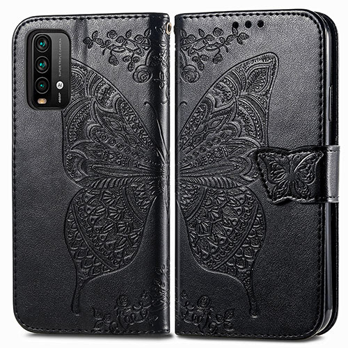 Leather Case Stands Butterfly Flip Cover Holder for Xiaomi Redmi 9 Power Black