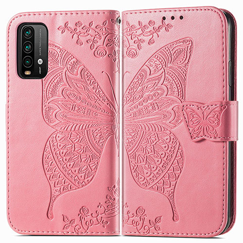 Leather Case Stands Butterfly Flip Cover Holder for Xiaomi Redmi 9 Power Hot Pink