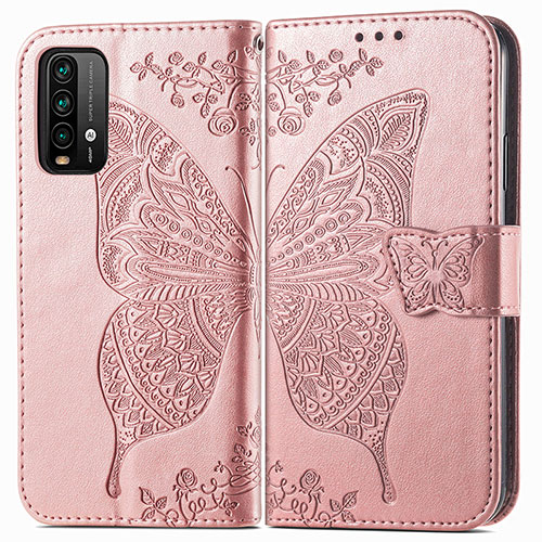 Leather Case Stands Butterfly Flip Cover Holder for Xiaomi Redmi 9 Power Pink