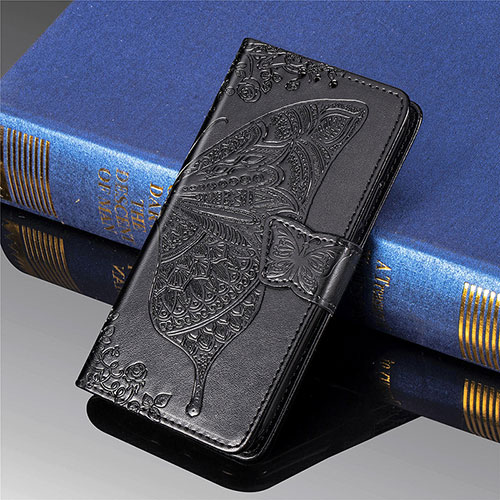 Leather Case Stands Butterfly Flip Cover Holder for Xiaomi Redmi 9 Prime India Black