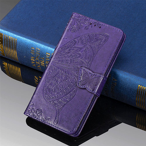 Leather Case Stands Butterfly Flip Cover Holder for Xiaomi Redmi 9 Prime India Purple