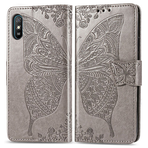 Leather Case Stands Butterfly Flip Cover Holder for Xiaomi Redmi 9A Gray