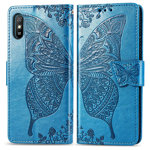 Leather Case Stands Butterfly Flip Cover Holder for Xiaomi Redmi 9AT Blue