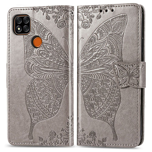 Leather Case Stands Butterfly Flip Cover Holder for Xiaomi Redmi 9C Gray