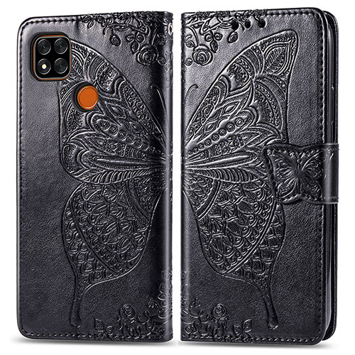 Leather Case Stands Butterfly Flip Cover Holder for Xiaomi Redmi 9C NFC Black