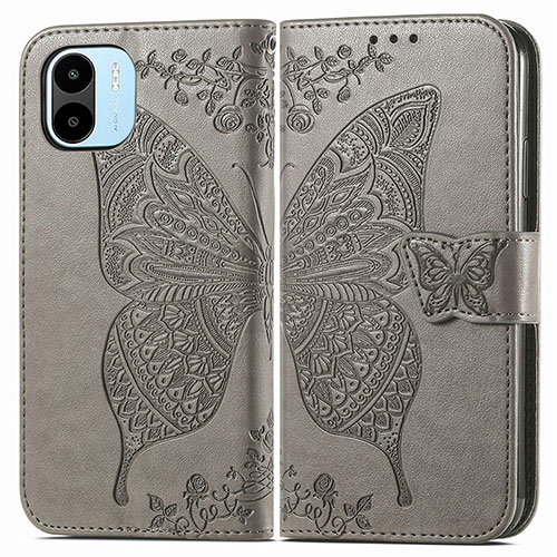 Leather Case Stands Butterfly Flip Cover Holder for Xiaomi Redmi A2 Gray