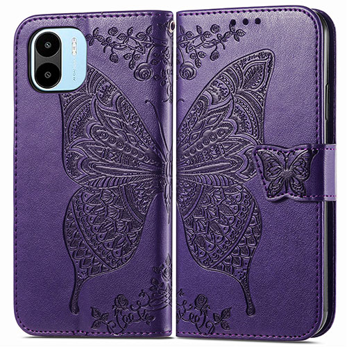 Leather Case Stands Butterfly Flip Cover Holder for Xiaomi Redmi A2 Plus Purple