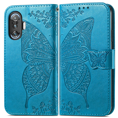 Leather Case Stands Butterfly Flip Cover Holder for Xiaomi Redmi K40 Gaming 5G Blue