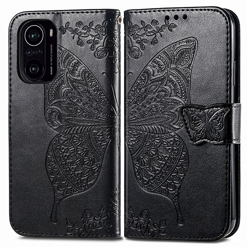 Leather Case Stands Butterfly Flip Cover Holder for Xiaomi Redmi K40 Pro 5G Black