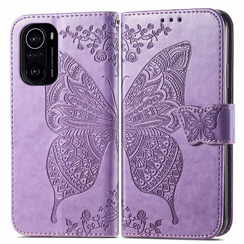 Leather Case Stands Butterfly Flip Cover Holder for Xiaomi Redmi K40 Pro 5G Clove Purple