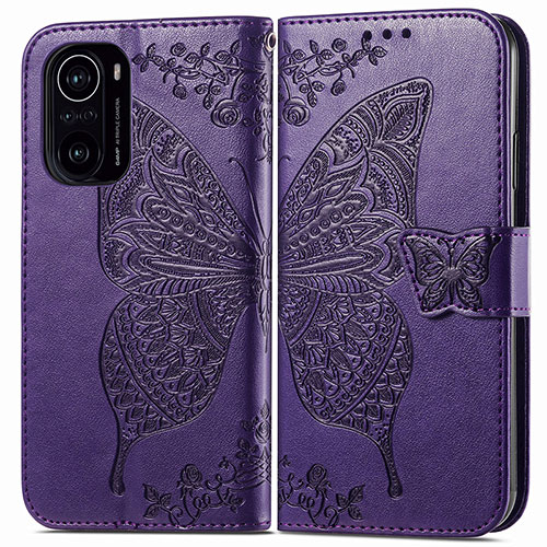 Leather Case Stands Butterfly Flip Cover Holder for Xiaomi Redmi K40 Pro 5G Purple