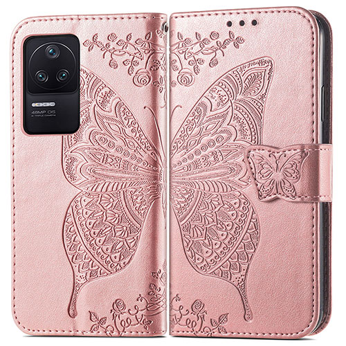 Leather Case Stands Butterfly Flip Cover Holder for Xiaomi Redmi K40S 5G Pink