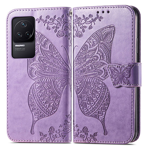 Leather Case Stands Butterfly Flip Cover Holder for Xiaomi Redmi K50 5G Clove Purple