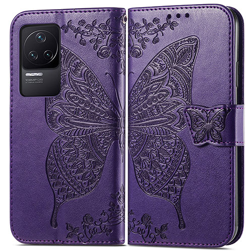 Leather Case Stands Butterfly Flip Cover Holder for Xiaomi Redmi K50 5G Purple