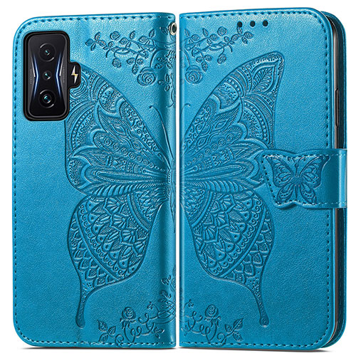 Leather Case Stands Butterfly Flip Cover Holder for Xiaomi Redmi K50 Gaming 5G Blue