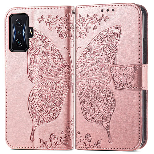 Leather Case Stands Butterfly Flip Cover Holder for Xiaomi Redmi K50 Gaming 5G Pink