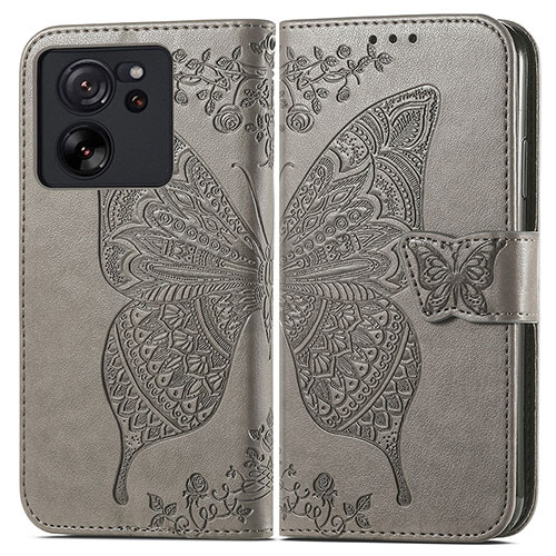 Leather Case Stands Butterfly Flip Cover Holder for Xiaomi Redmi K60 Ultra 5G Gray