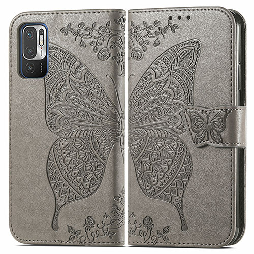 Leather Case Stands Butterfly Flip Cover Holder for Xiaomi Redmi Note 10 5G Gray