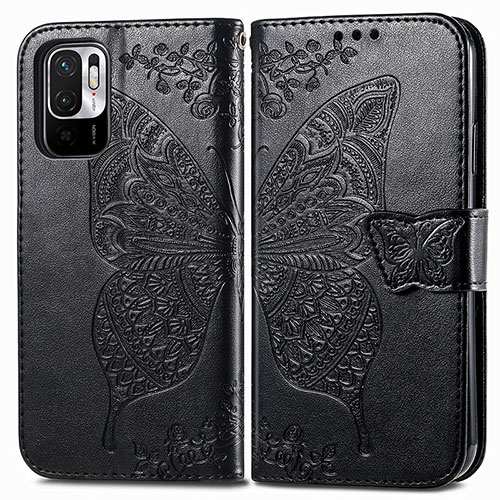 Leather Case Stands Butterfly Flip Cover Holder for Xiaomi Redmi Note 10 JE 5G Black