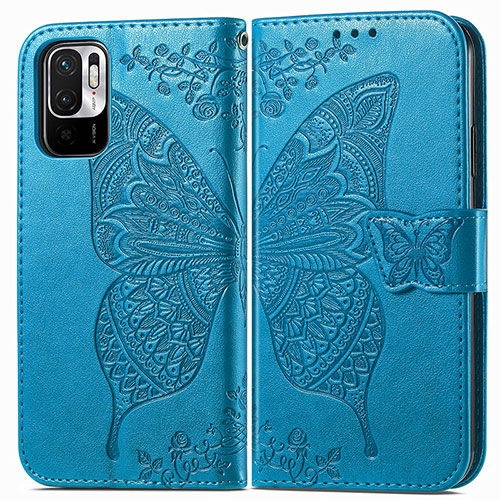 Leather Case Stands Butterfly Flip Cover Holder for Xiaomi Redmi Note 10 JE 5G Blue