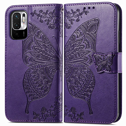 Leather Case Stands Butterfly Flip Cover Holder for Xiaomi Redmi Note 10 JE 5G Purple