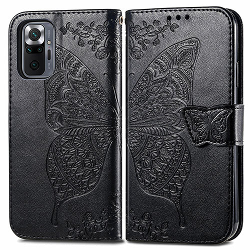 Leather Case Stands Butterfly Flip Cover Holder for Xiaomi Redmi Note 10 Pro 4G Black