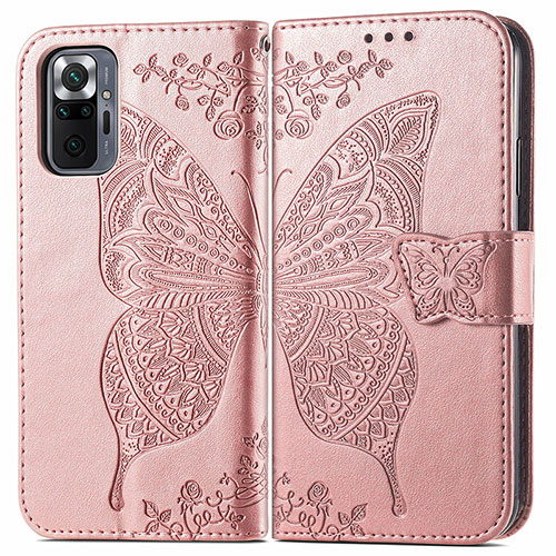 Leather Case Stands Butterfly Flip Cover Holder for Xiaomi Redmi Note 10 Pro 4G Pink