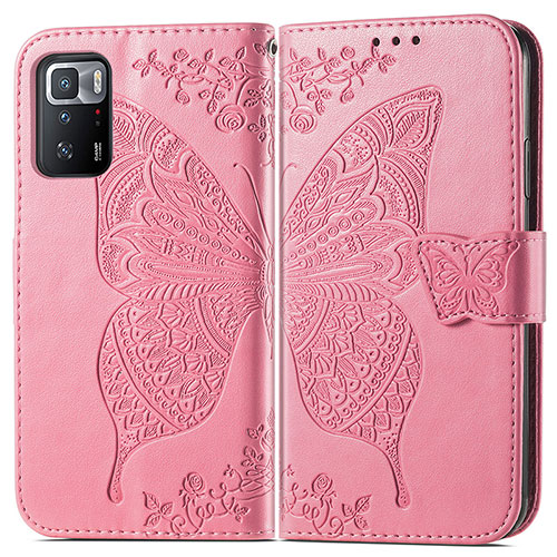Leather Case Stands Butterfly Flip Cover Holder for Xiaomi Redmi Note 10 Pro 5G Hot Pink