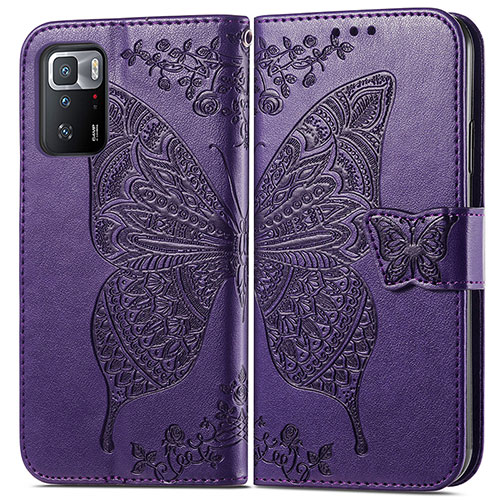 Leather Case Stands Butterfly Flip Cover Holder for Xiaomi Redmi Note 10 Pro 5G Purple