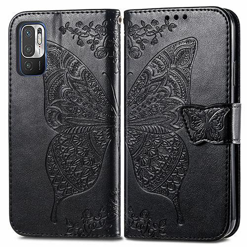 Leather Case Stands Butterfly Flip Cover Holder for Xiaomi Redmi Note 10T 5G Black