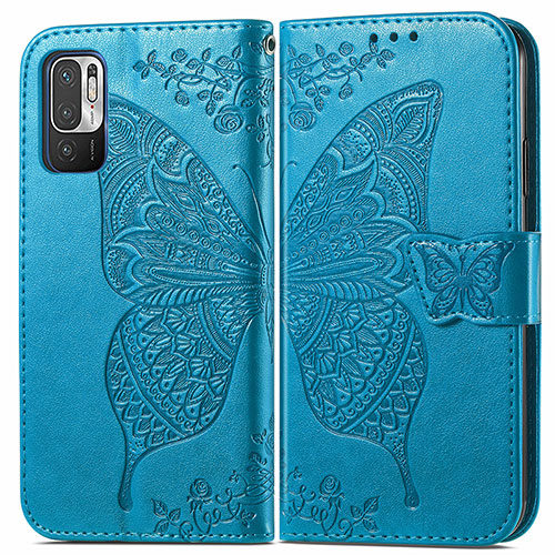 Leather Case Stands Butterfly Flip Cover Holder for Xiaomi Redmi Note 10T 5G Blue