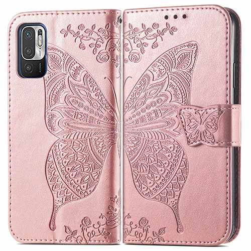 Leather Case Stands Butterfly Flip Cover Holder for Xiaomi Redmi Note 10T 5G Pink