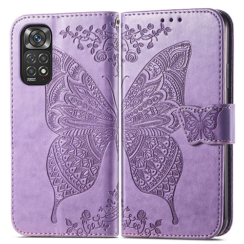 Leather Case Stands Butterfly Flip Cover Holder for Xiaomi Redmi Note 11 4G (2022) Clove Purple