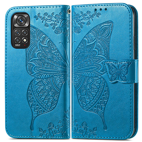 Leather Case Stands Butterfly Flip Cover Holder for Xiaomi Redmi Note 11 Pro 5G Blue