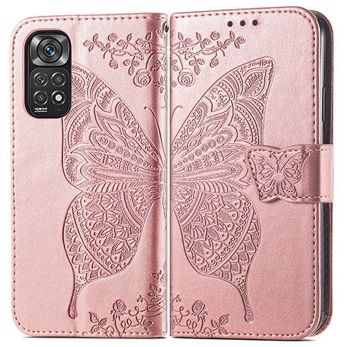 Leather Case Stands Butterfly Flip Cover Holder for Xiaomi Redmi Note 11 Pro 5G Pink