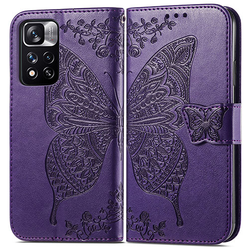 Leather Case Stands Butterfly Flip Cover Holder for Xiaomi Redmi Note 11 Pro+ Plus 5G Purple