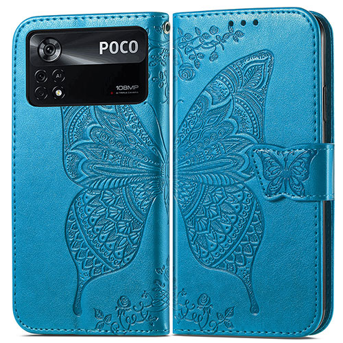 Leather Case Stands Butterfly Flip Cover Holder for Xiaomi Redmi Note 11E Pro 5G Blue