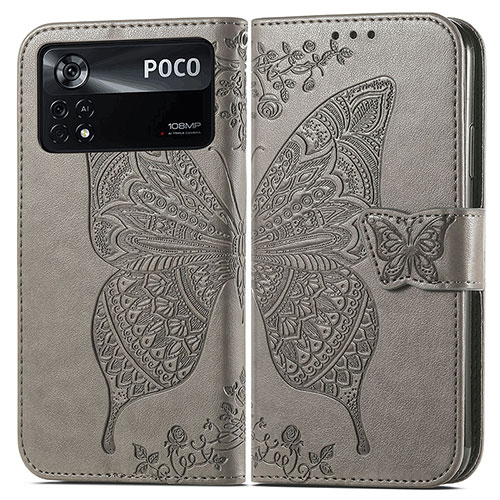 Leather Case Stands Butterfly Flip Cover Holder for Xiaomi Redmi Note 11E Pro 5G Gray