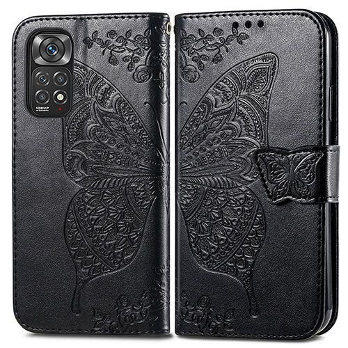 Leather Case Stands Butterfly Flip Cover Holder for Xiaomi Redmi Note 11S 4G Black