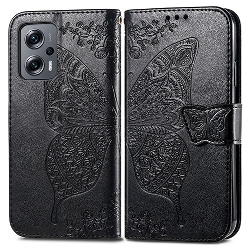 Leather Case Stands Butterfly Flip Cover Holder for Xiaomi Redmi Note 11T Pro+ Plus 5G Black