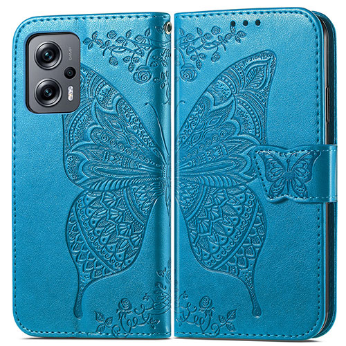 Leather Case Stands Butterfly Flip Cover Holder for Xiaomi Redmi Note 11T Pro+ Plus 5G Blue