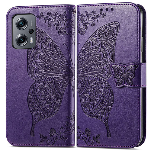 Leather Case Stands Butterfly Flip Cover Holder for Xiaomi Redmi Note 11T Pro+ Plus 5G Purple