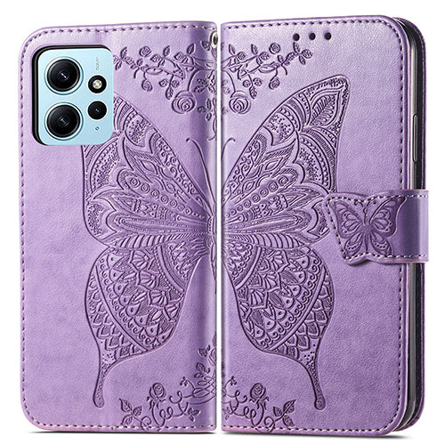 Leather Case Stands Butterfly Flip Cover Holder for Xiaomi Redmi Note 12 4G Clove Purple