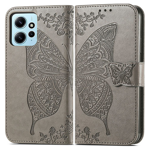 Leather Case Stands Butterfly Flip Cover Holder for Xiaomi Redmi Note 12 4G Gray