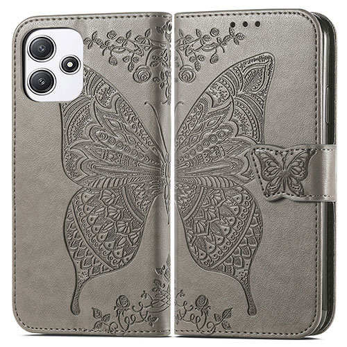 Leather Case Stands Butterfly Flip Cover Holder for Xiaomi Redmi Note 12R 5G Gray