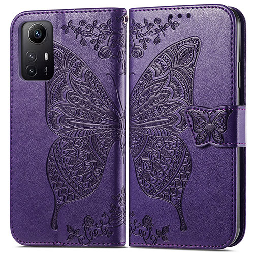 Leather Case Stands Butterfly Flip Cover Holder for Xiaomi Redmi Note 12S Purple