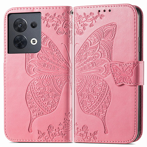 Leather Case Stands Butterfly Flip Cover Holder for Xiaomi Redmi Note 13 5G Hot Pink